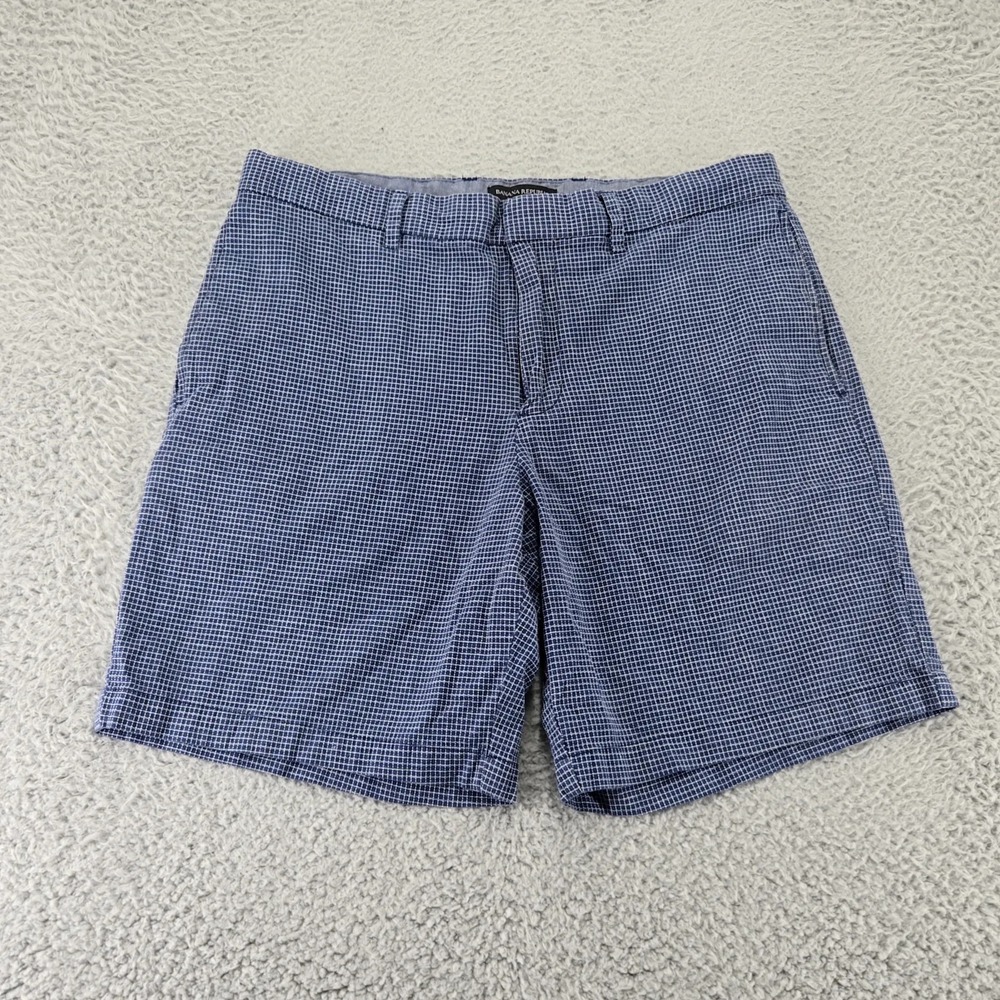 Banana Republic Shorts Mens 33 Blue Aiden Club Check Preppy Chino Flat Front‎